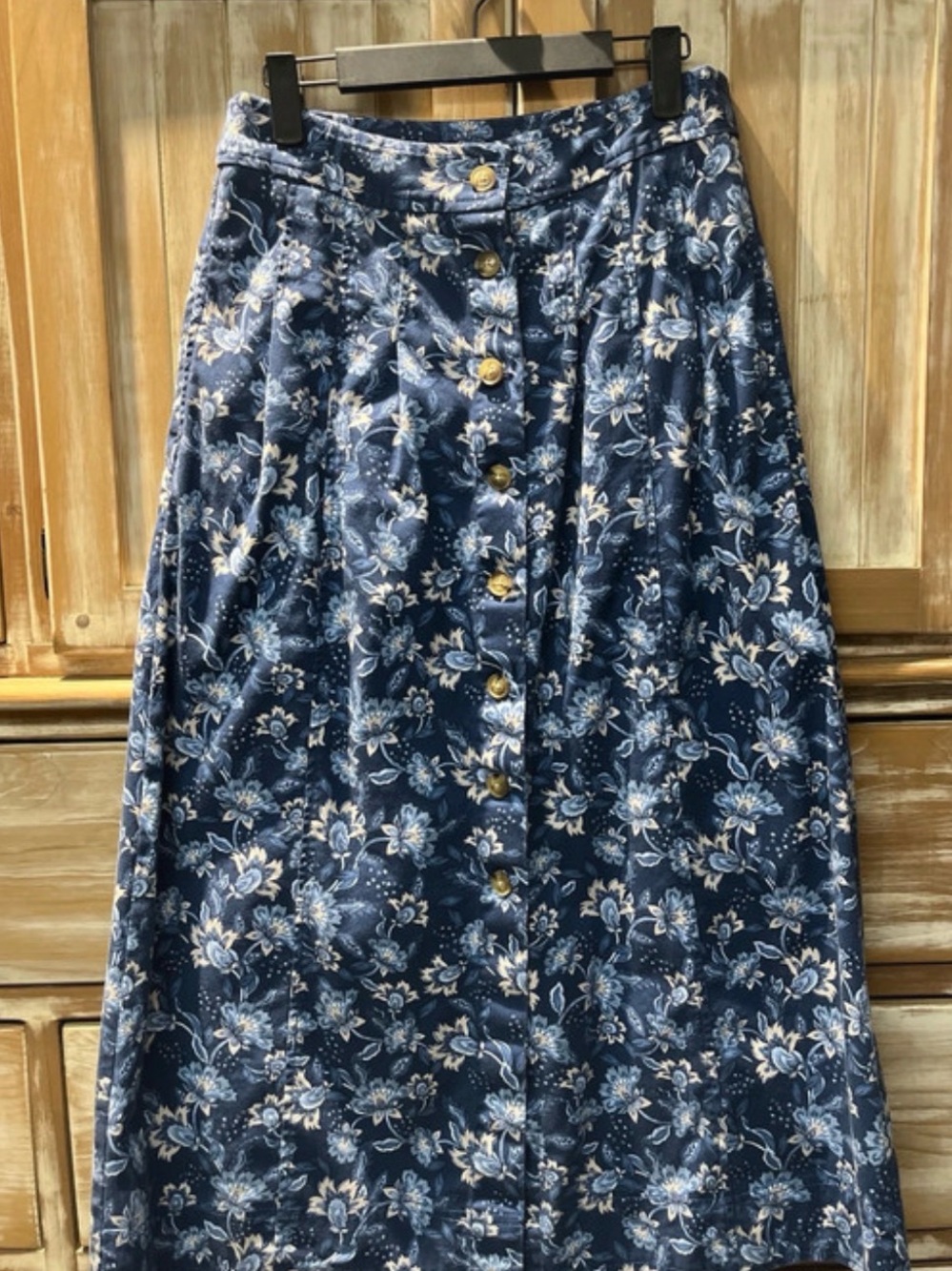 LOFT Navy Floral Button-Front Maxi Skirt